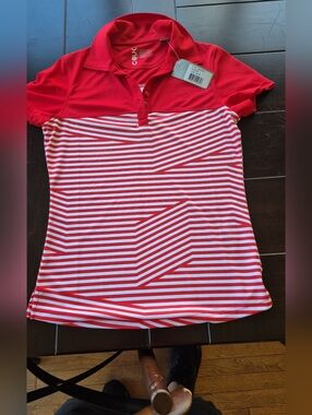 CBUK Red & White Striped Polo Top